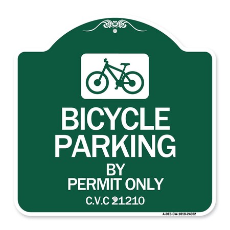 Signmission Bicycle Parking by Permit C.V.S. 21210 W/ Bicycle Graphic Heavy-Gauge Alum, 18" x 18", GW-1818-24322 A-DES-GW-1818-24322